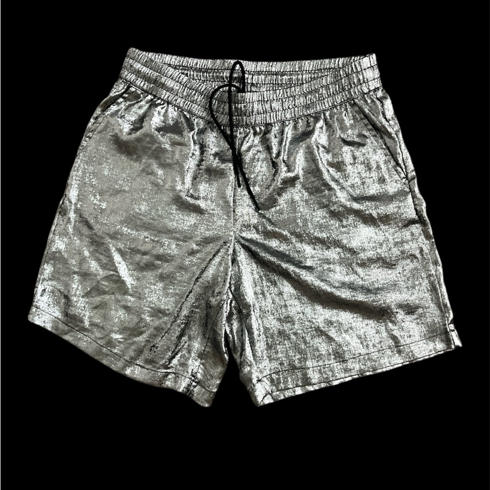 Women’s Casual short  Silver Shorts with Reflective Finish and Elastic Waistband